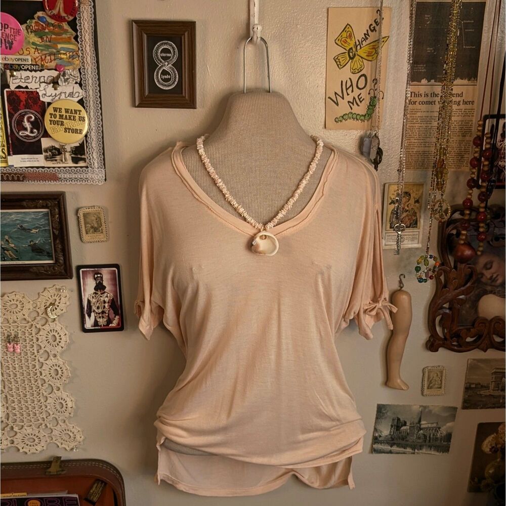 AllSaints Bow Tie Short Sleeve T-Shirt Women's XS Light Pink